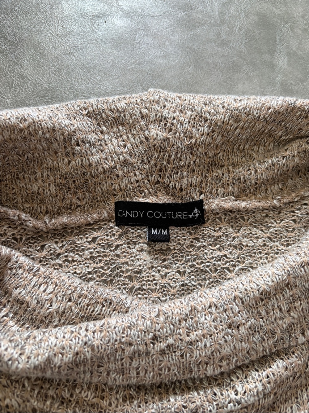 Y2K Candy Couture Knit Top Cowl Neck Beige Short Sleeve Fall Layering - Picture 5 of 8